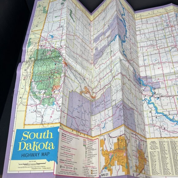 VTG. 1970 Highway Map South Dakota Smack Dab On The Old West Trail USA - Picture 6 of 8